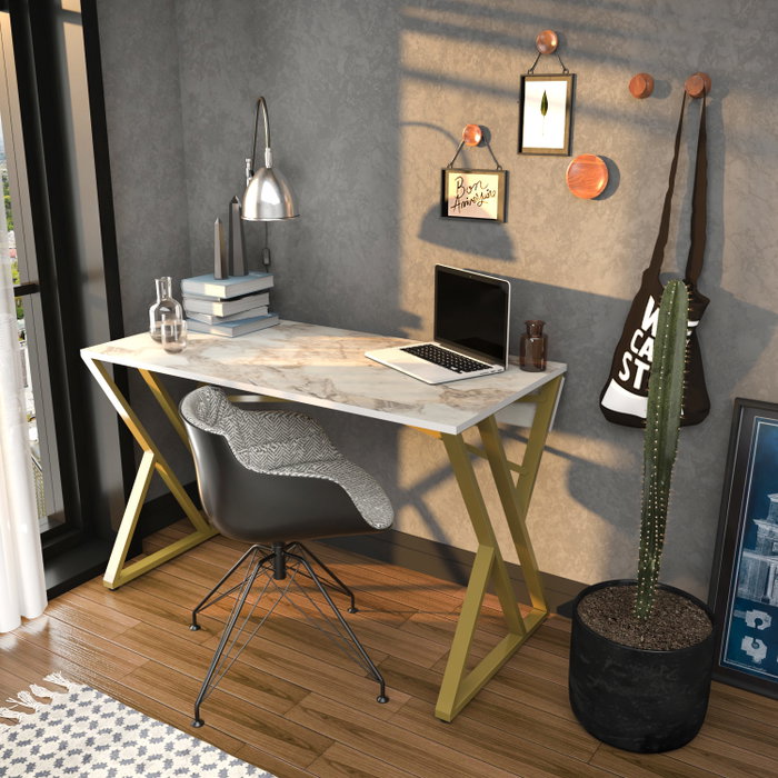 Hanah Home Gyza Escritorio Blanco y Dorado